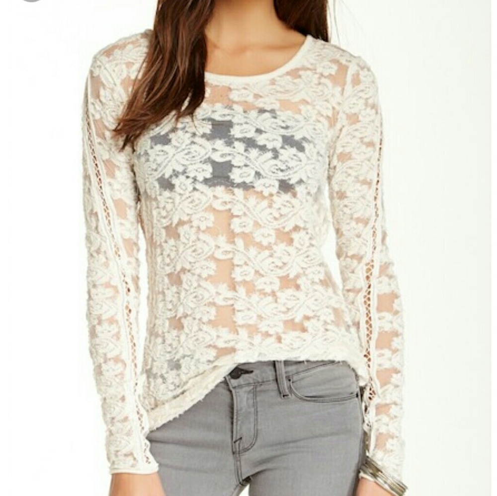 Free people Cream Lace Pullover Top Size Medium